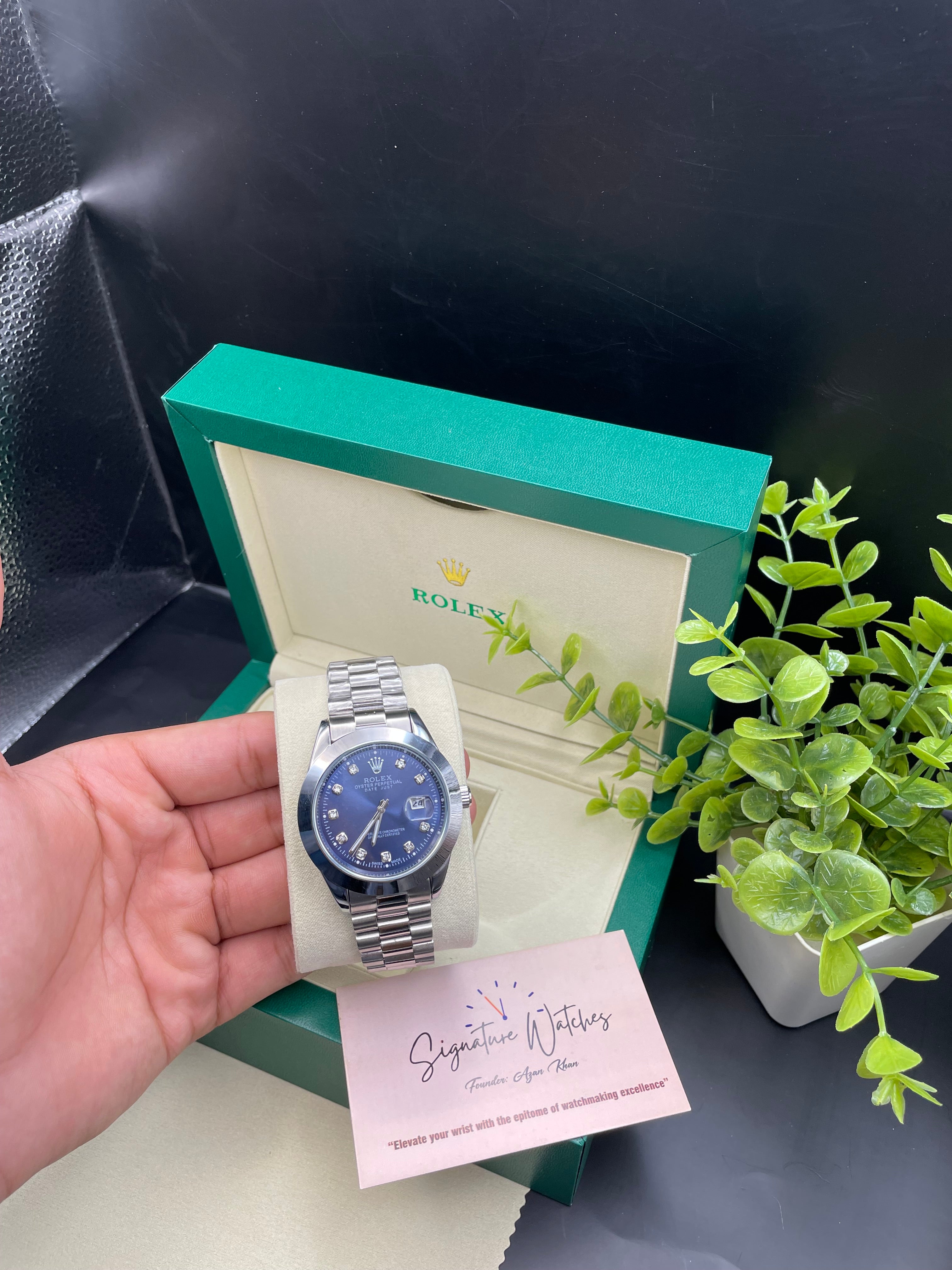 Rolex Date Just Navy Blue (President Chain Strap)
